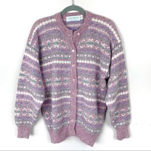 Compliments Wool Cardigan Nordic Sweater Pink